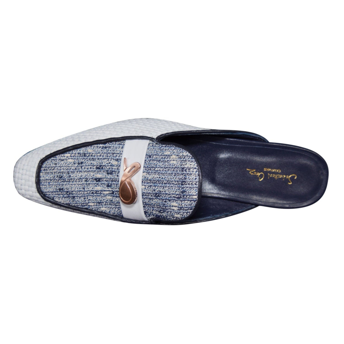 Cobalt Tweed Tessere Rose Gold Slipper-8