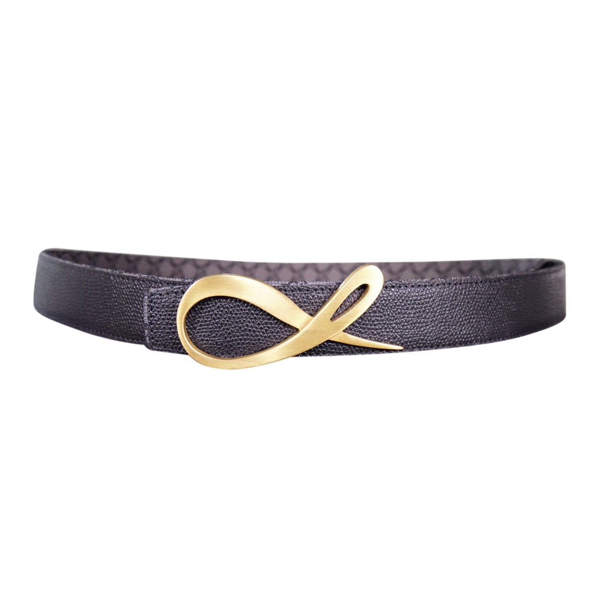 Charcoal Nero Logo Reversible Belt With Gold Signature Buckle-2