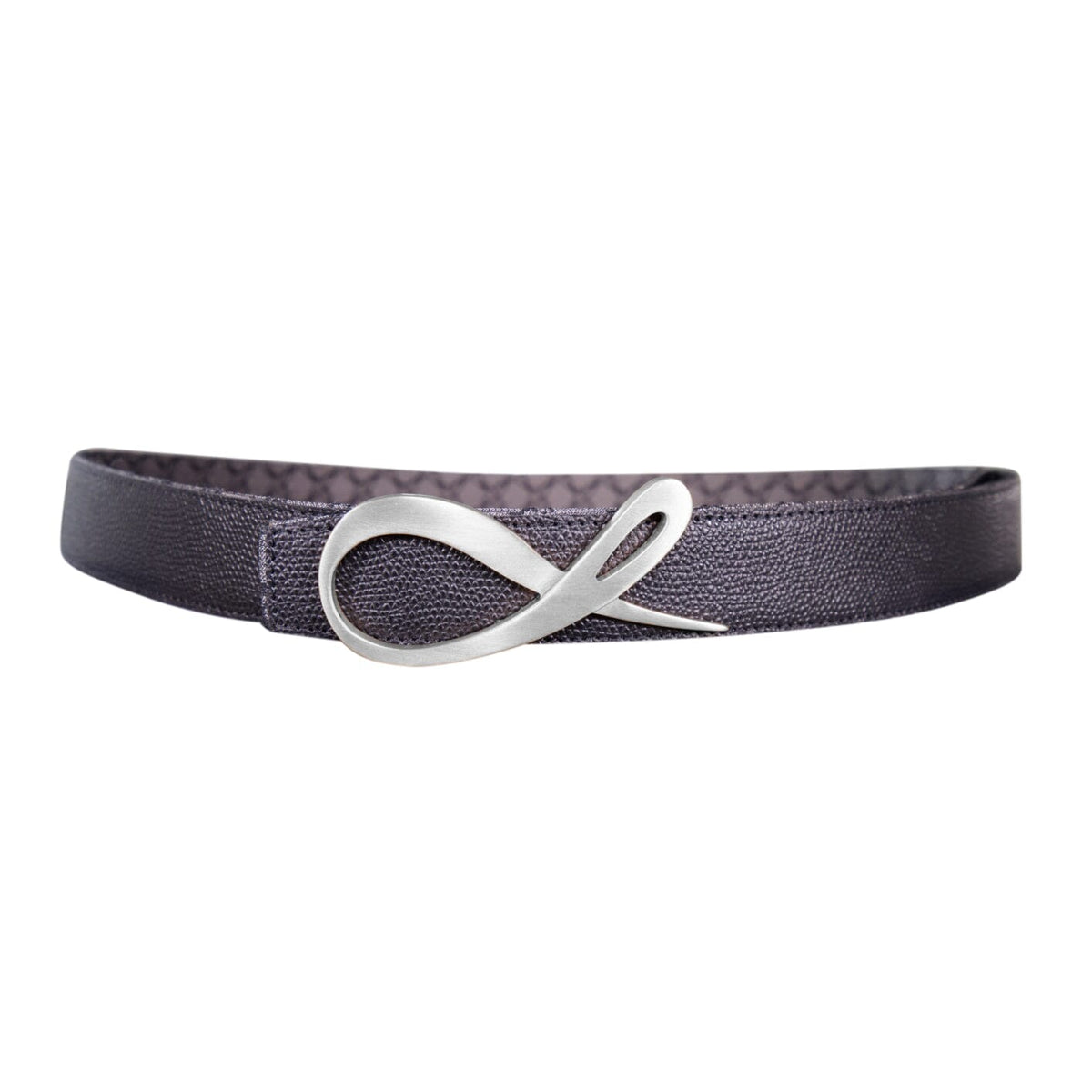 Charcoal Nero Logo Reversible Belt With Silver Signature Buckle-2