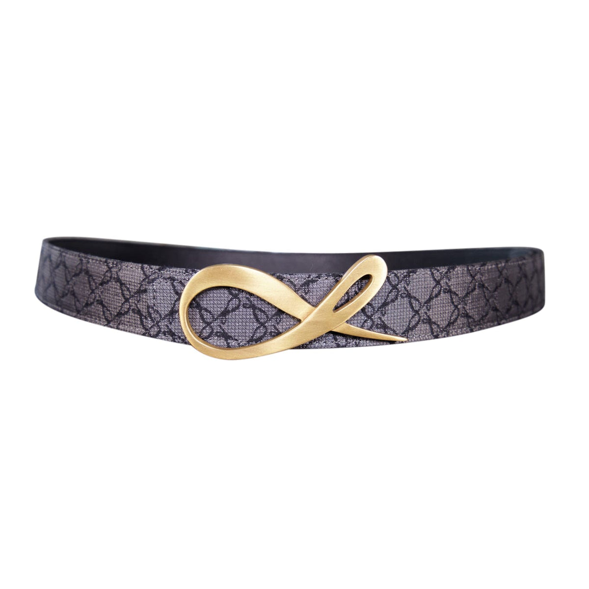 Charcoal Nero Logo Reversible Belt With Gold Signature Buckle-1