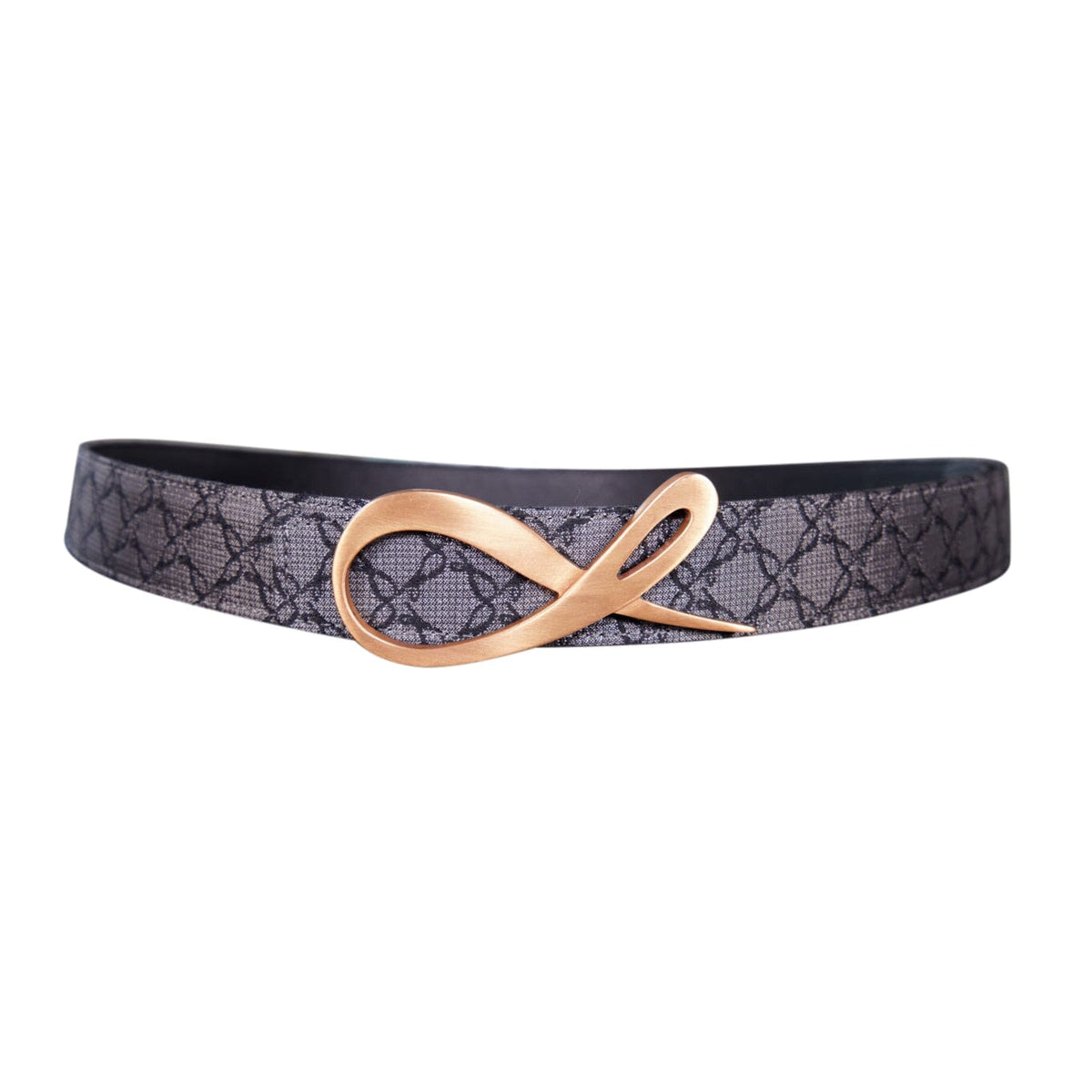 Charcoal Nero Logo Reversible Belt With Rose Gold Signature Buckle-1