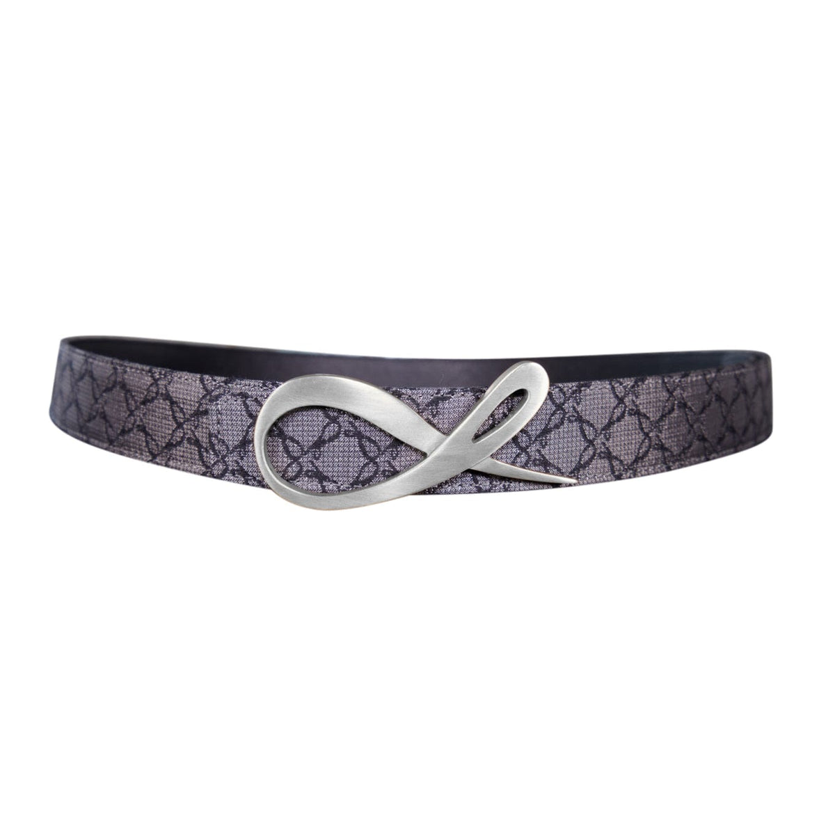Charcoal Nero Logo Reversible Belt With Silver Signature Buckle-1