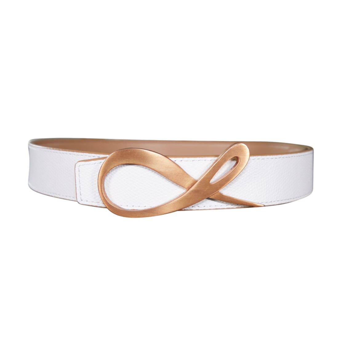 Latte Bianco Reversible Belt With Signature Rose Gold Hardware-2