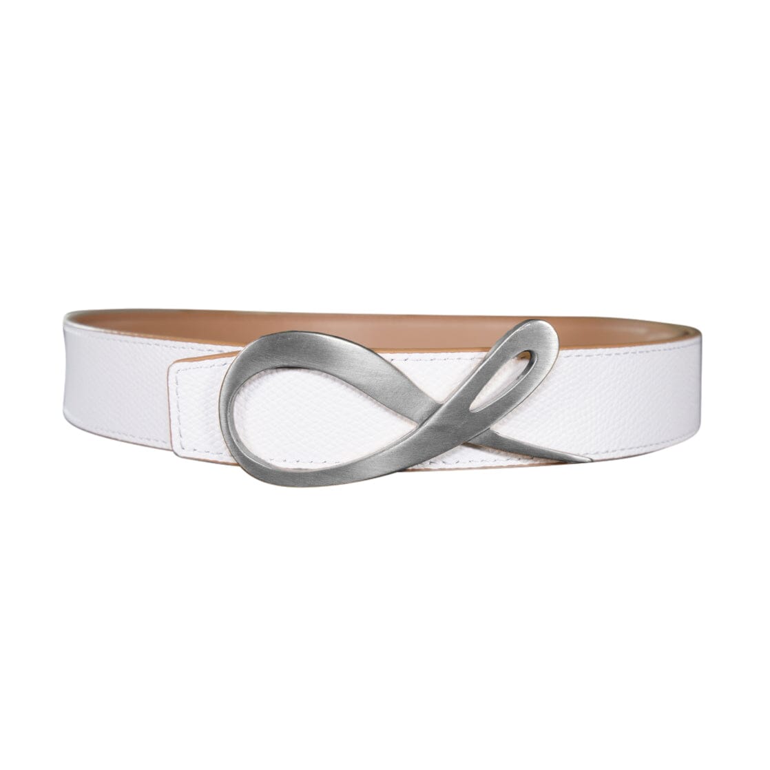 Latte Bianco Reversible Belt With Signature Silver Hardware-2
