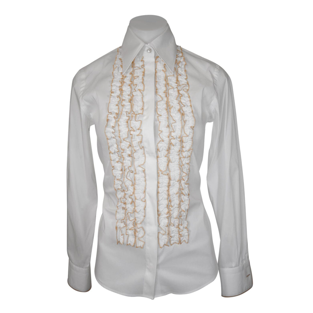 Fronzoli Tuxedo Blouse In White Gold-6