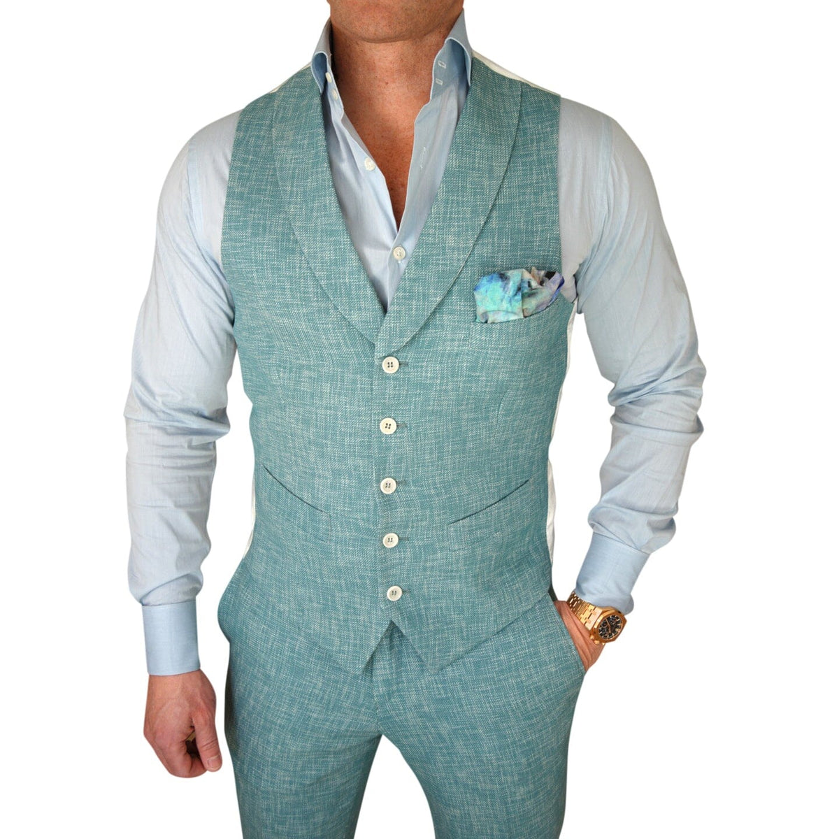 Aqua Lino Tweed Ciottoli Waistcoat
