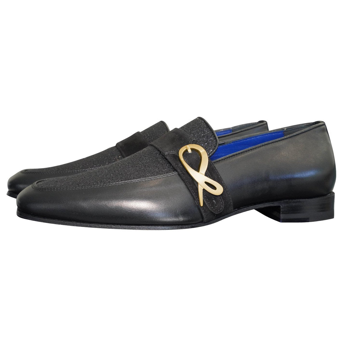 Black Diamante Leather Monk Gold Loafer-3