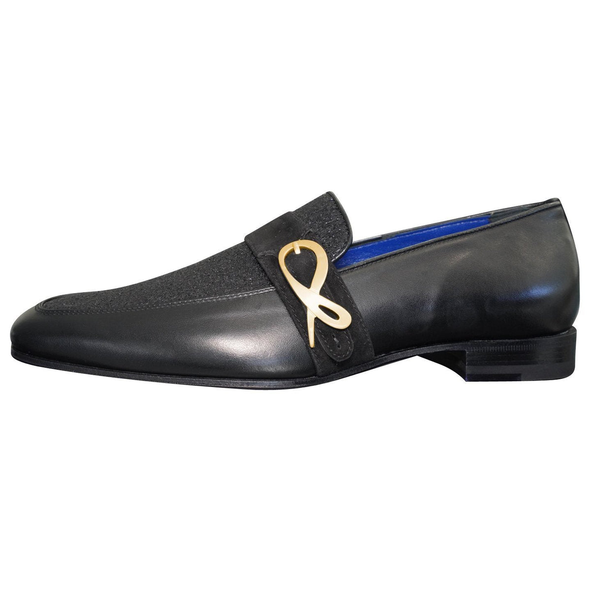 Black Diamante Leather Monk Gold Loafer-5