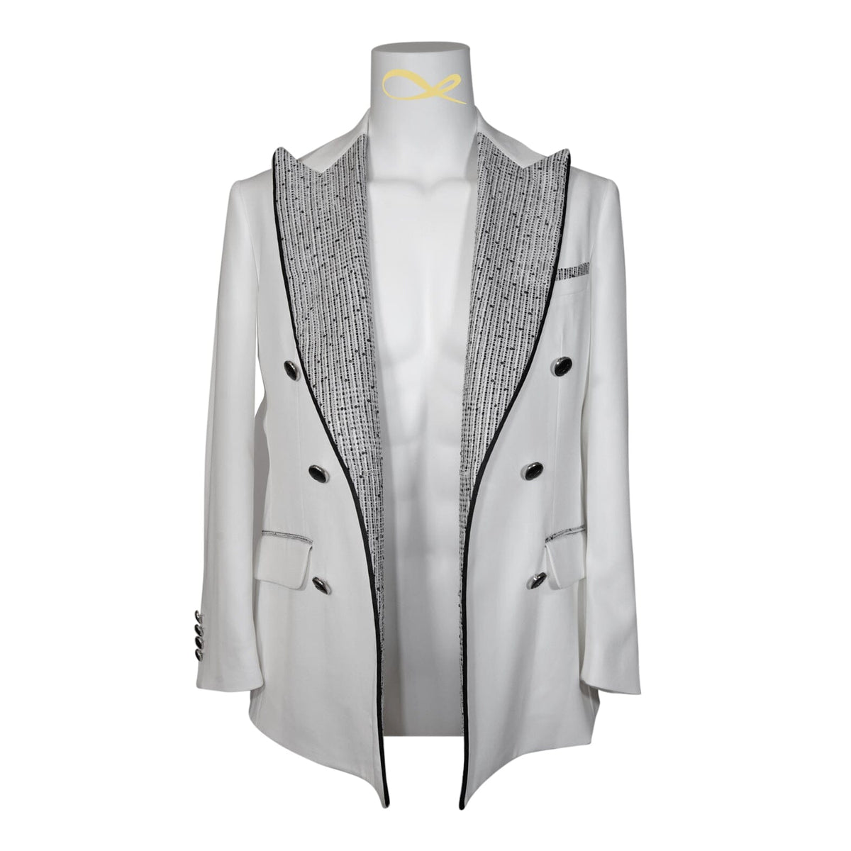 Bianco Tweed Paillette Double Breasted Jacket-4