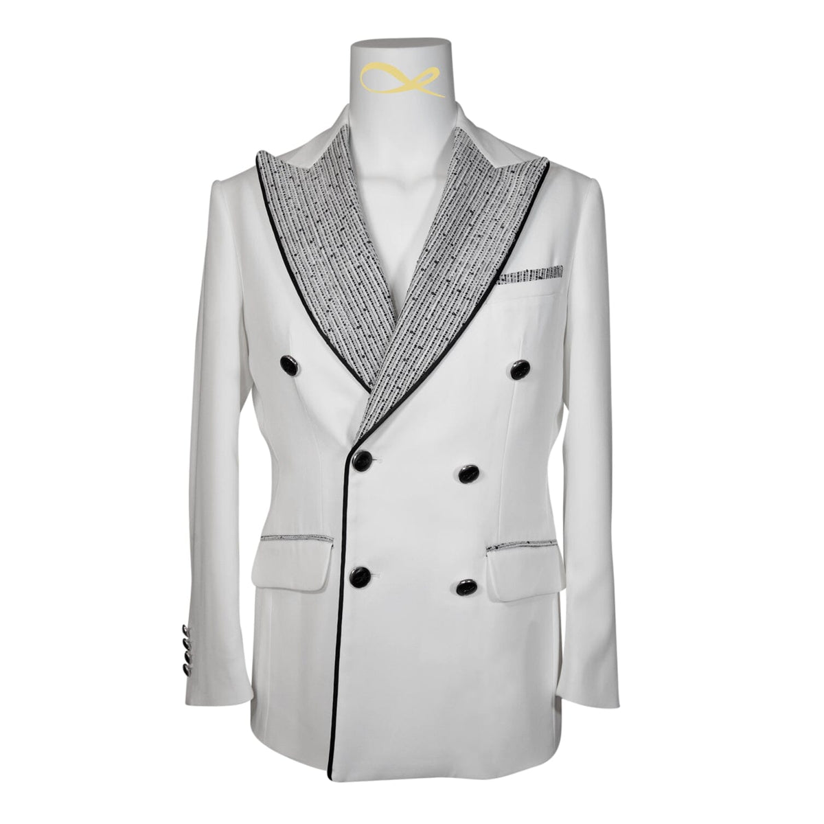 Bianco Tweed Paillette Double Breasted Jacket-5