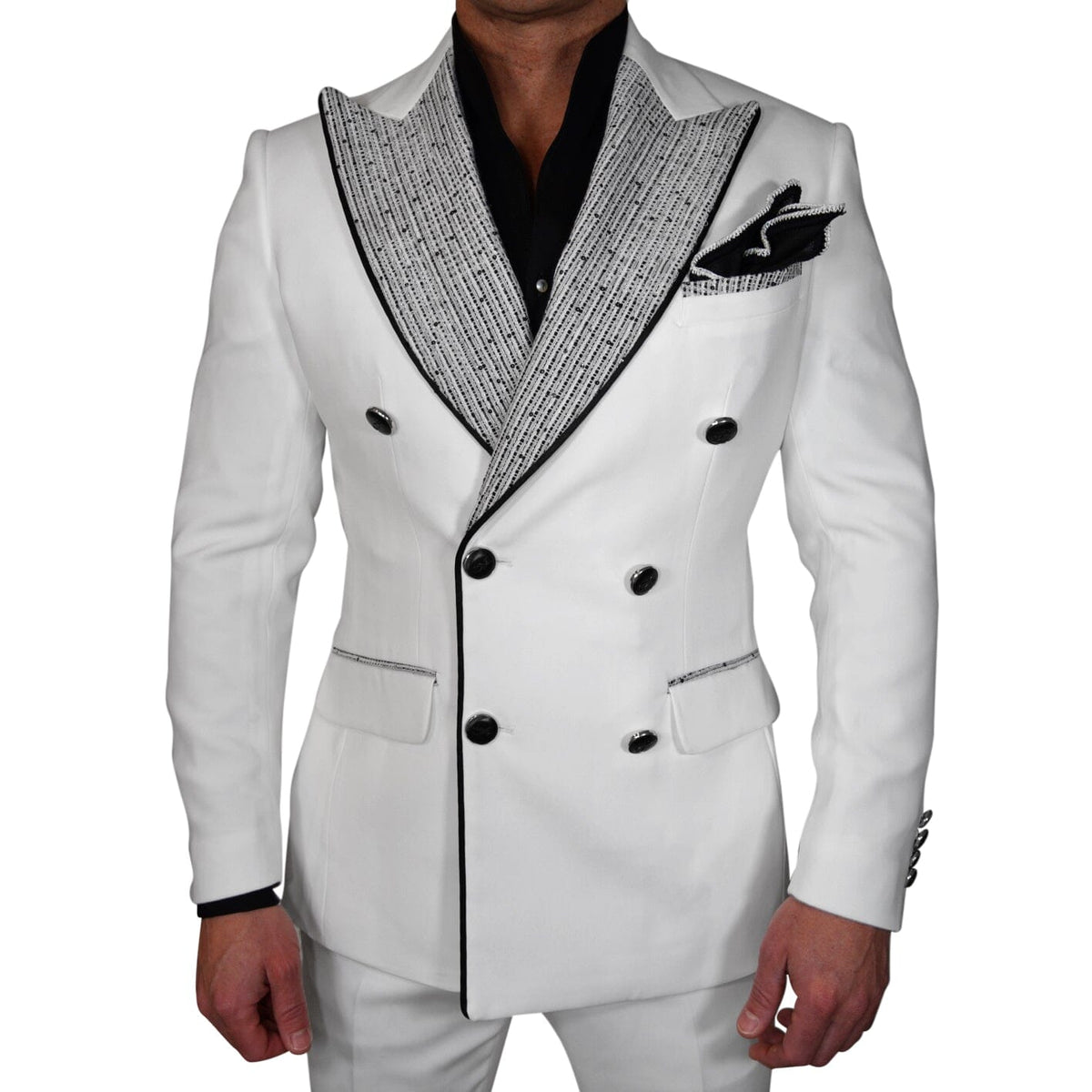 Bianco Tweed Paillette Double Breasted Jacket