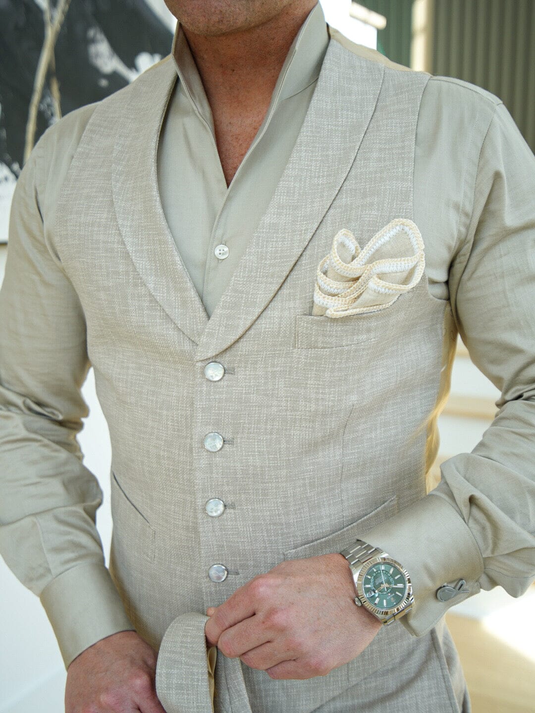 Avena Lino Tweed Ciottoli Waistcoat-2