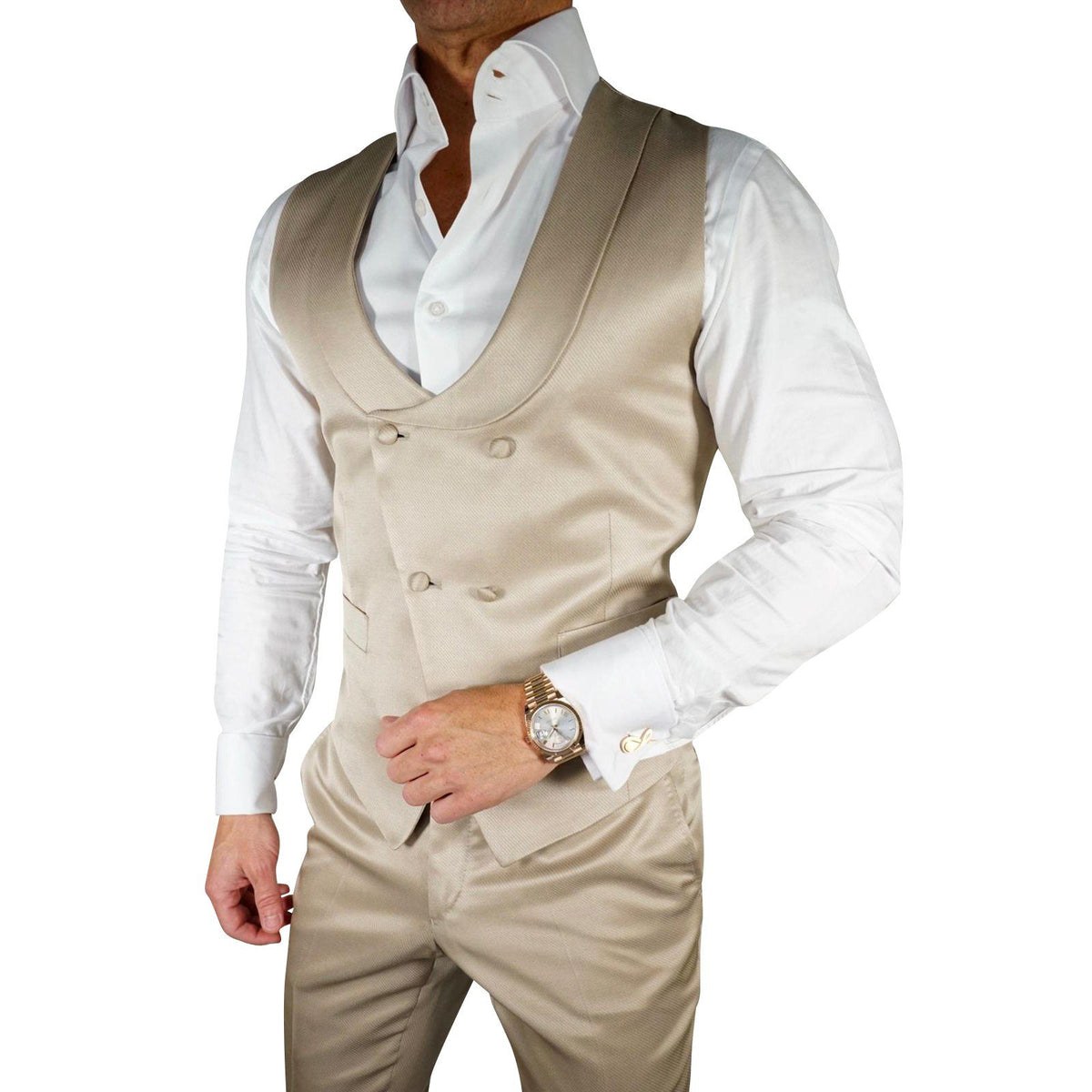 Champagne Oro Lucentezza Double Breasted Waistcoat @ The Vault