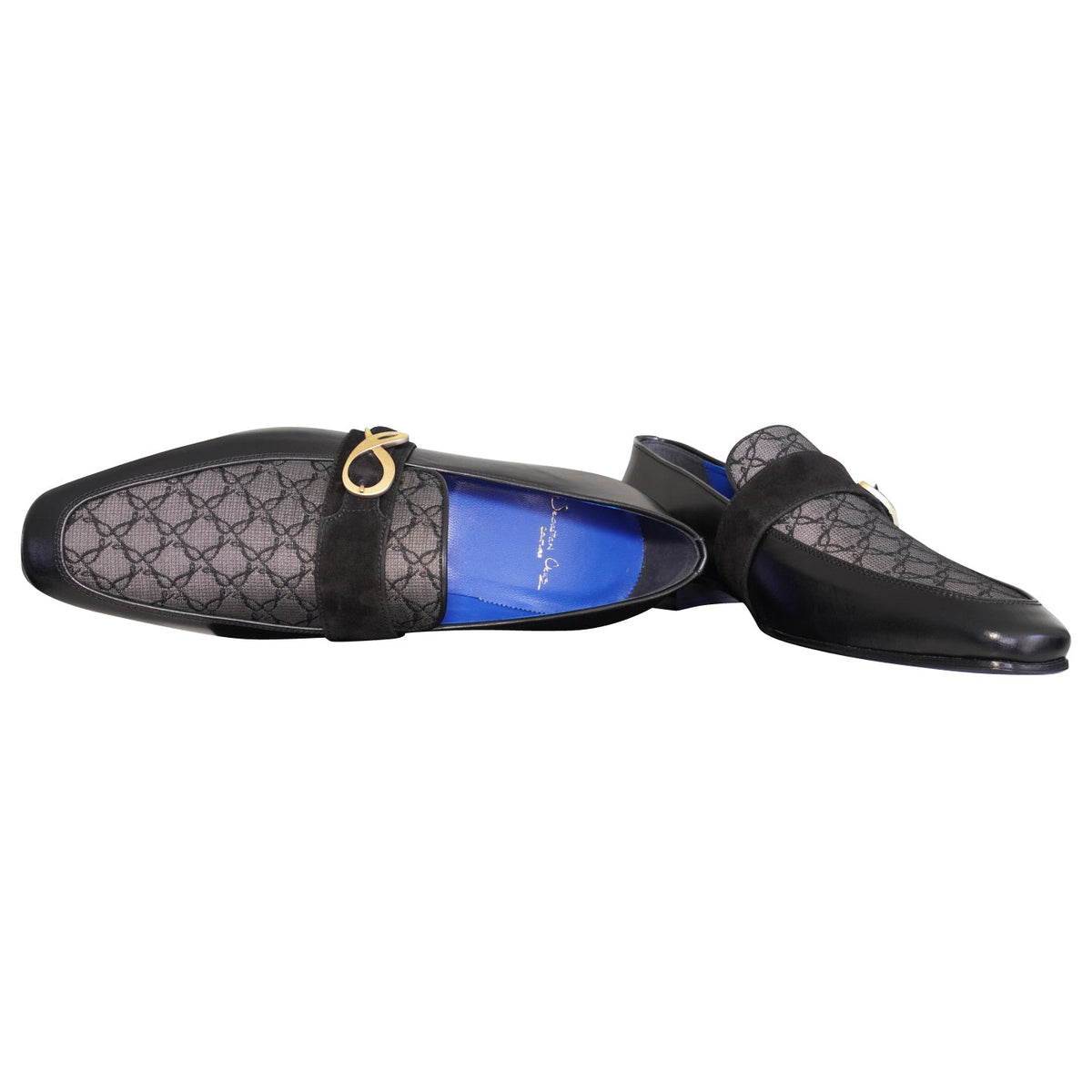 Charcoal Nero Logo Monk Loafers With Gold Buckle-8