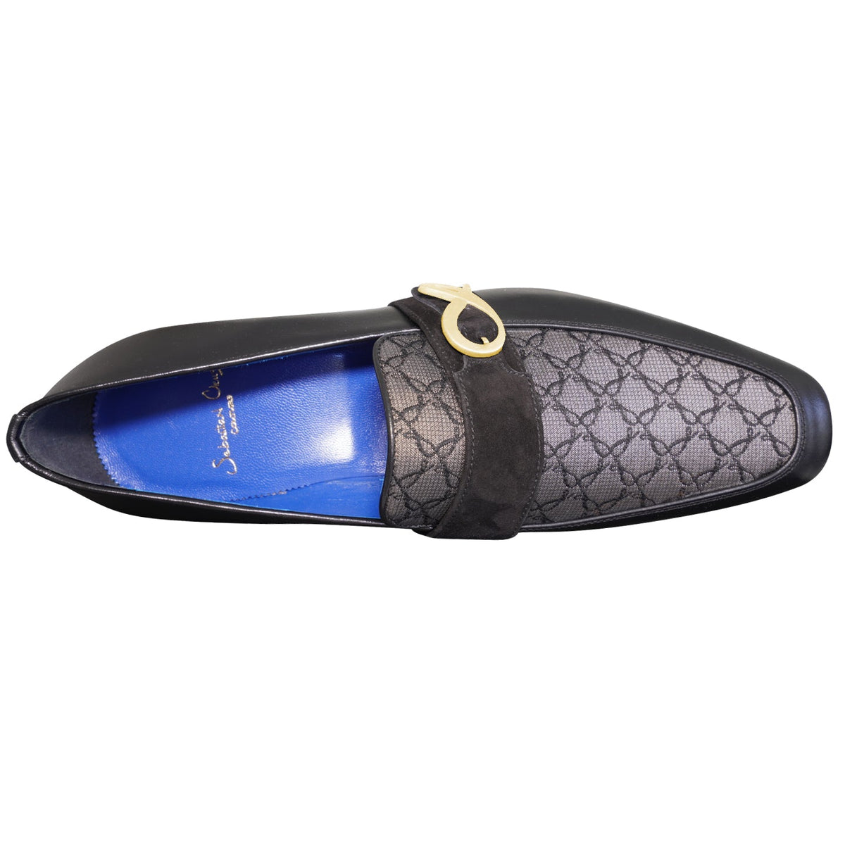 Charcoal Nero Logo Monk Loafers With Gold Buckle-6