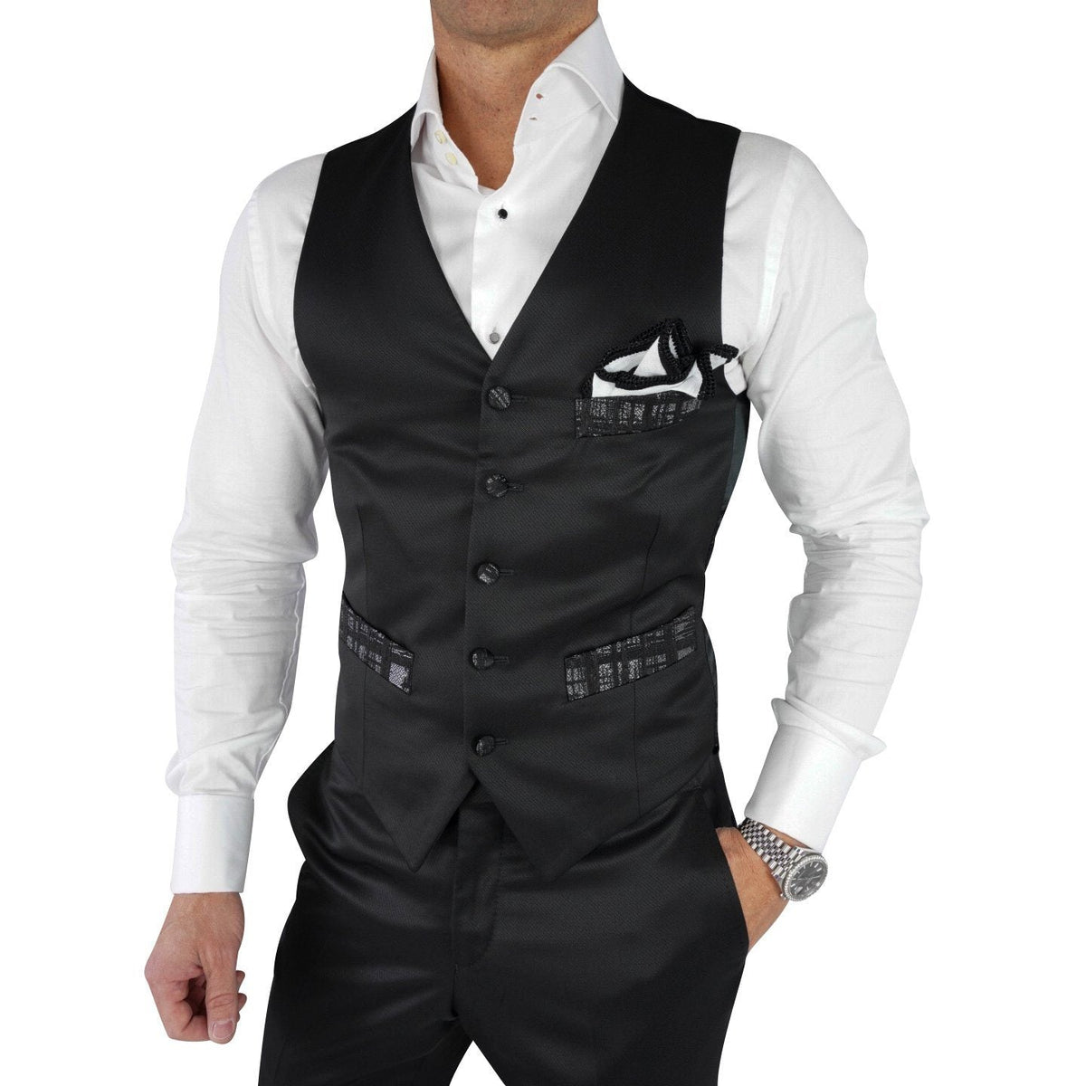 Black Silver Astrato Naked Ciottoli Waistcoat @ The Vault