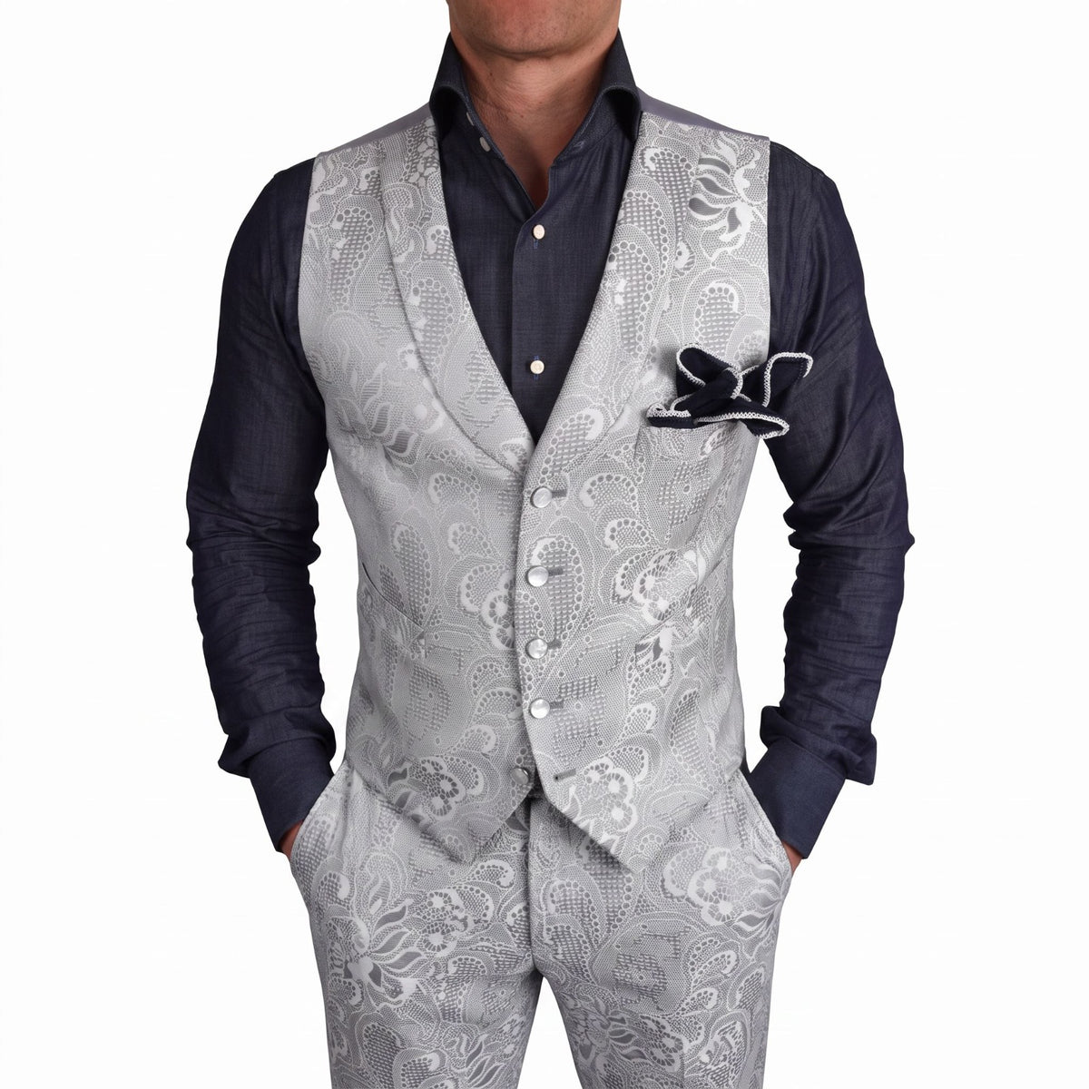 Grigio Damask Ciottoli Waistcoat-1