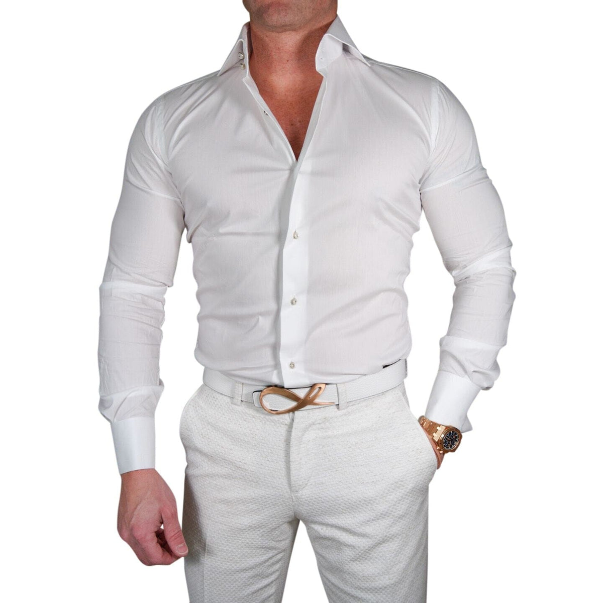 White Classico Signature Gold Tuxedo Shirt
