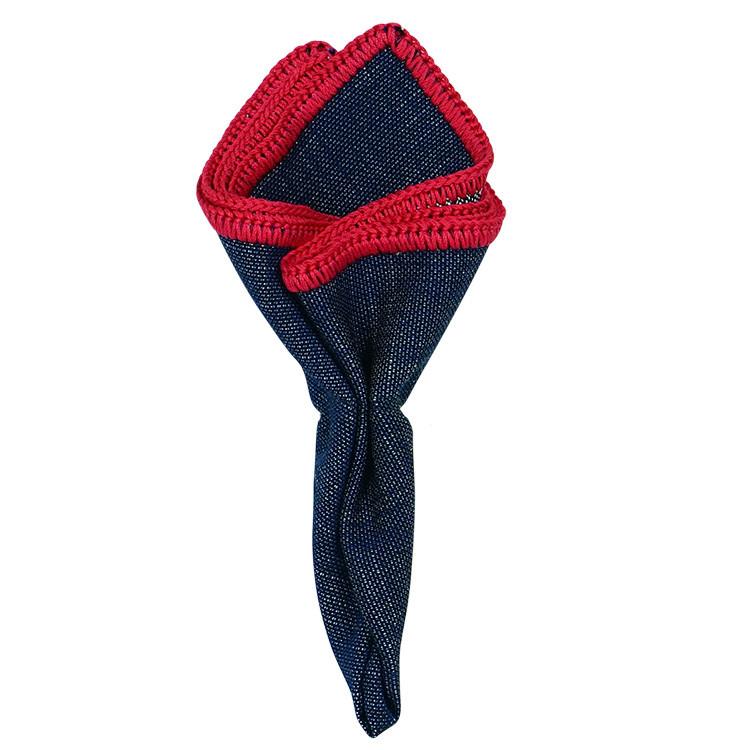 Denim Du Volte with Red Signature Border - Sebastian Cruz Couture