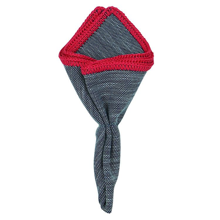 Denim Du Volte with Red Signature Border - Sebastian Cruz Couture