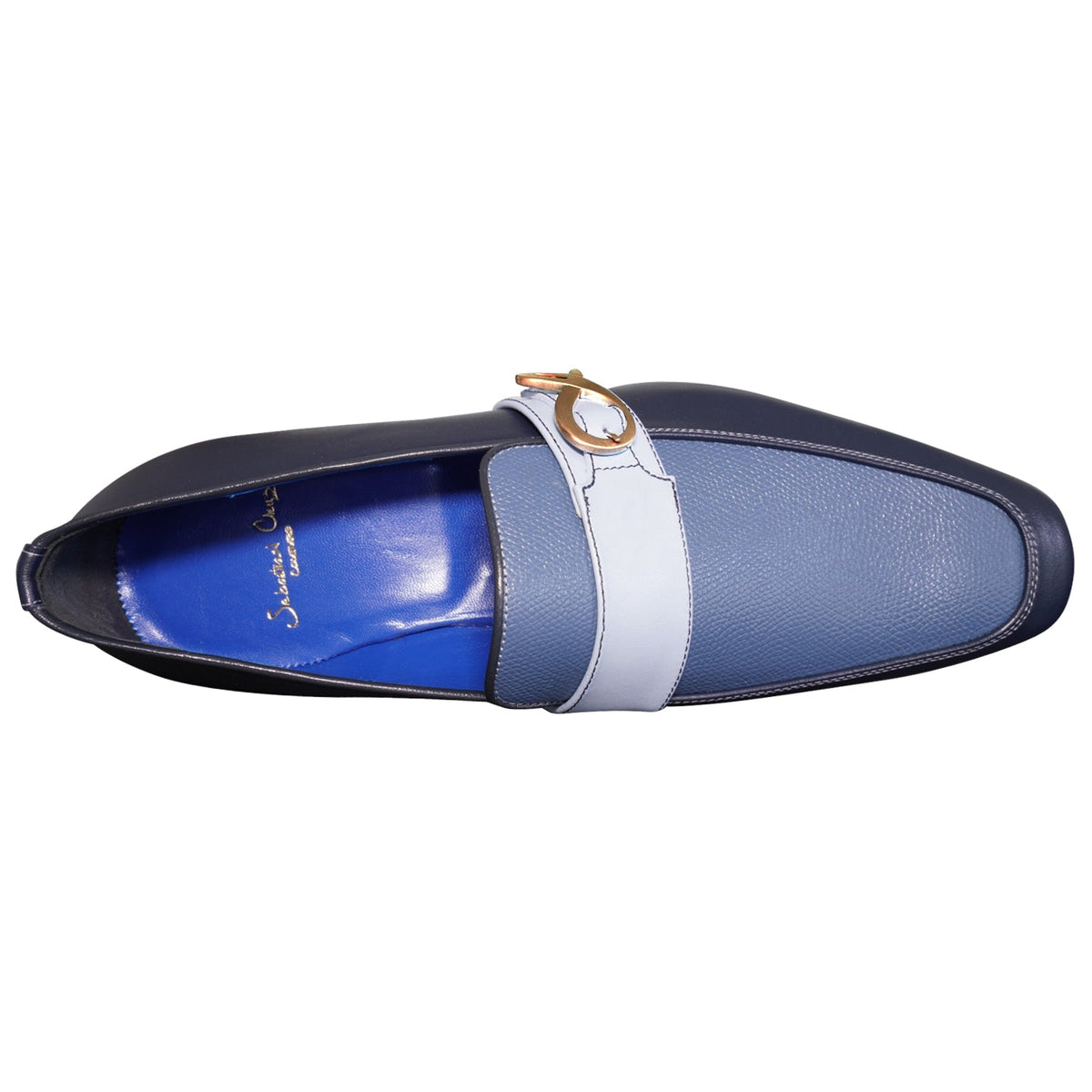 Blu Maya Leather Monk Strap loafer With Rose Gold Buckle-6