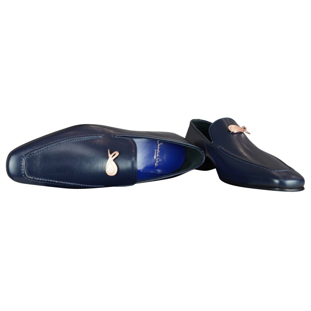 Classica Blu Mezzanotte With Rose Gold Hardware Leather Loafer-8