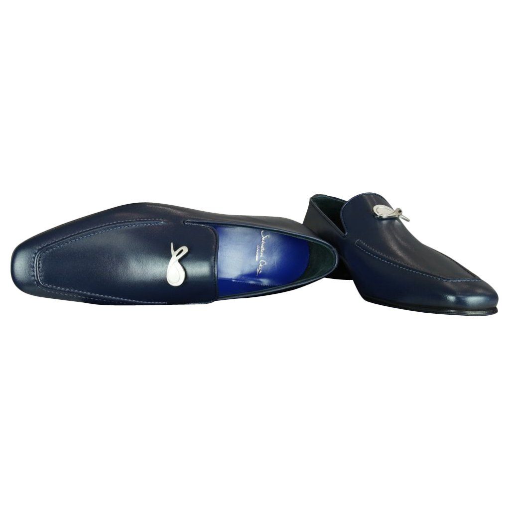 Classica Blu Mezzanotte With Silver Hardware Leather Loafer-8