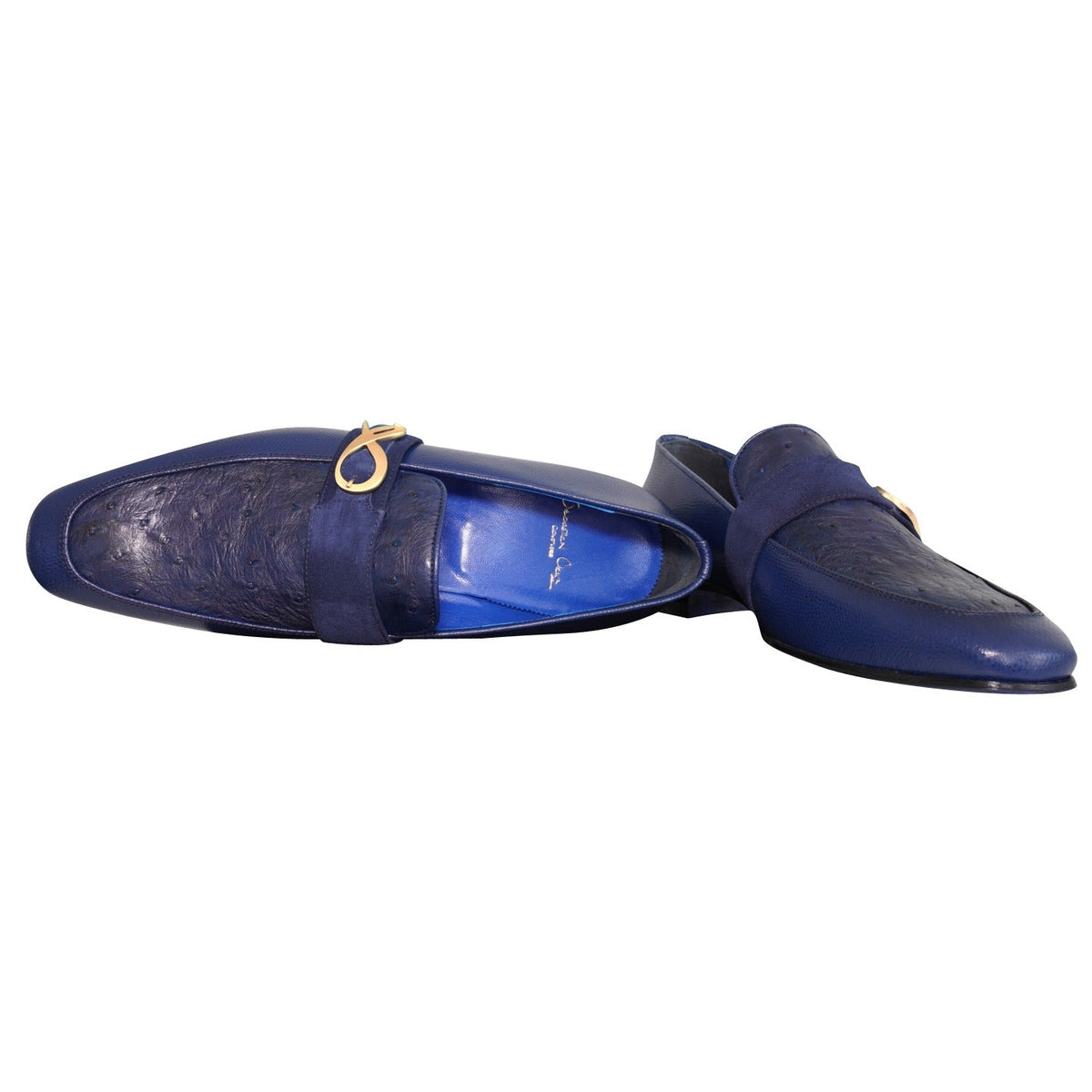 Indigo Ostrich Monk Gold Loafer-7