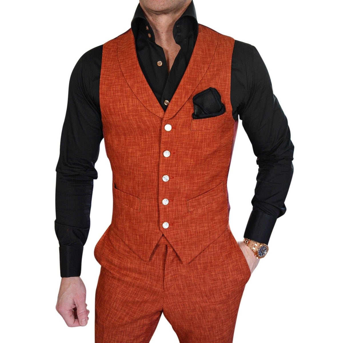 Brick Lino Tweed Ciottoli Waistcoat-1