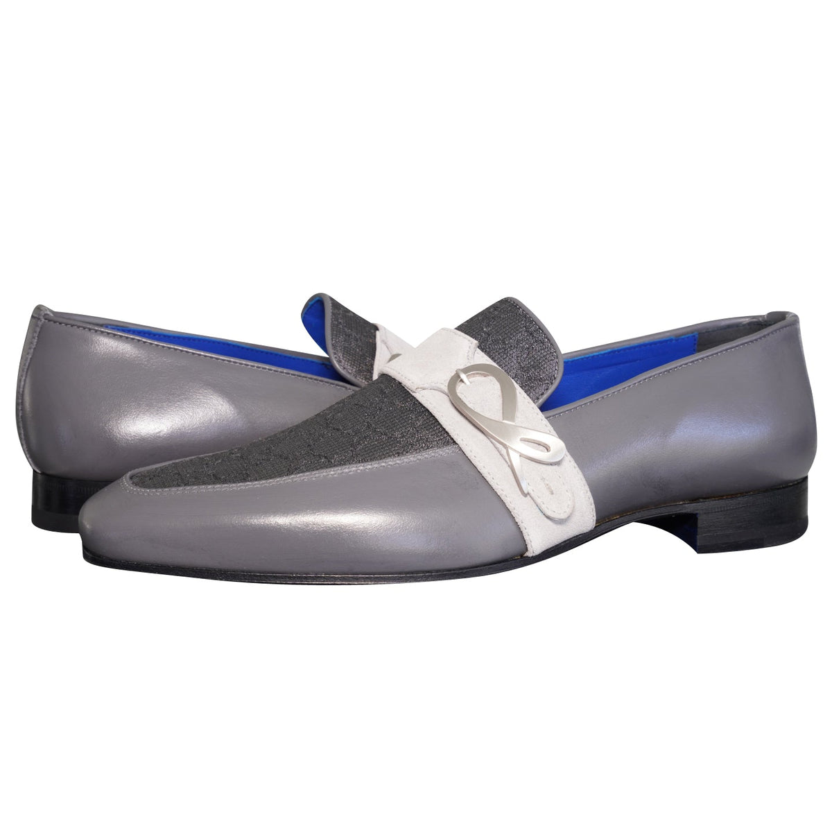 Grigio Logo Monk Strap Loafer With Silver Buckle-4