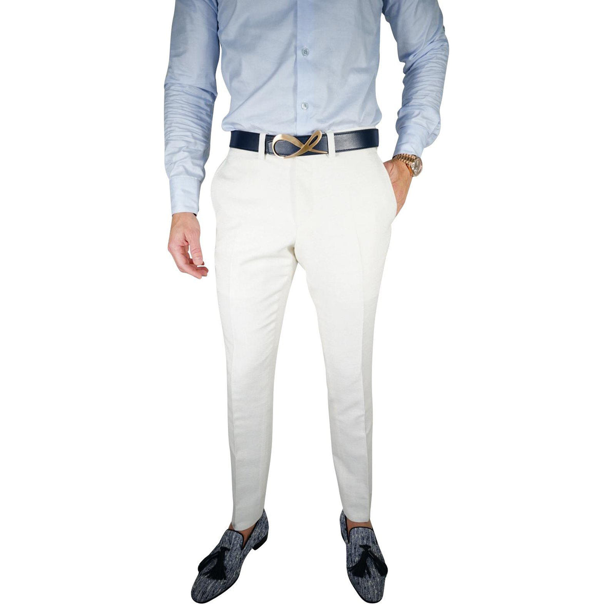 Latte Lino Tweed Trousers-3