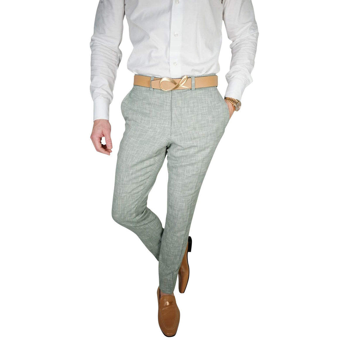Mint Green Lino Tweed Trousers @ The Vault