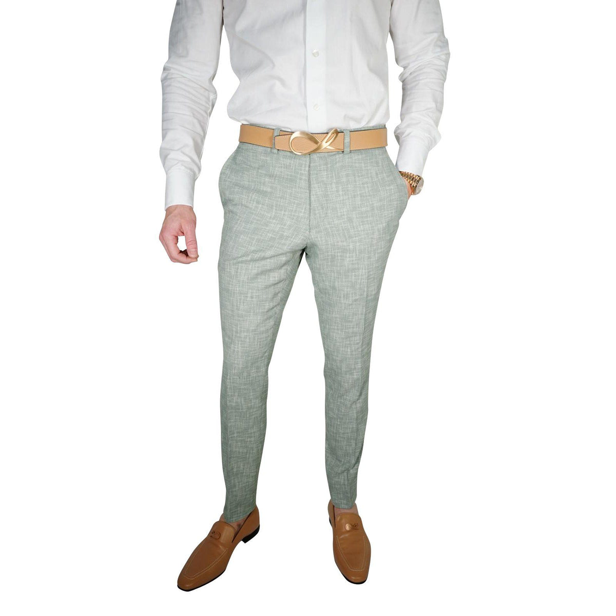 Mint Green Lino Tweed Trousers @ The Vault-3