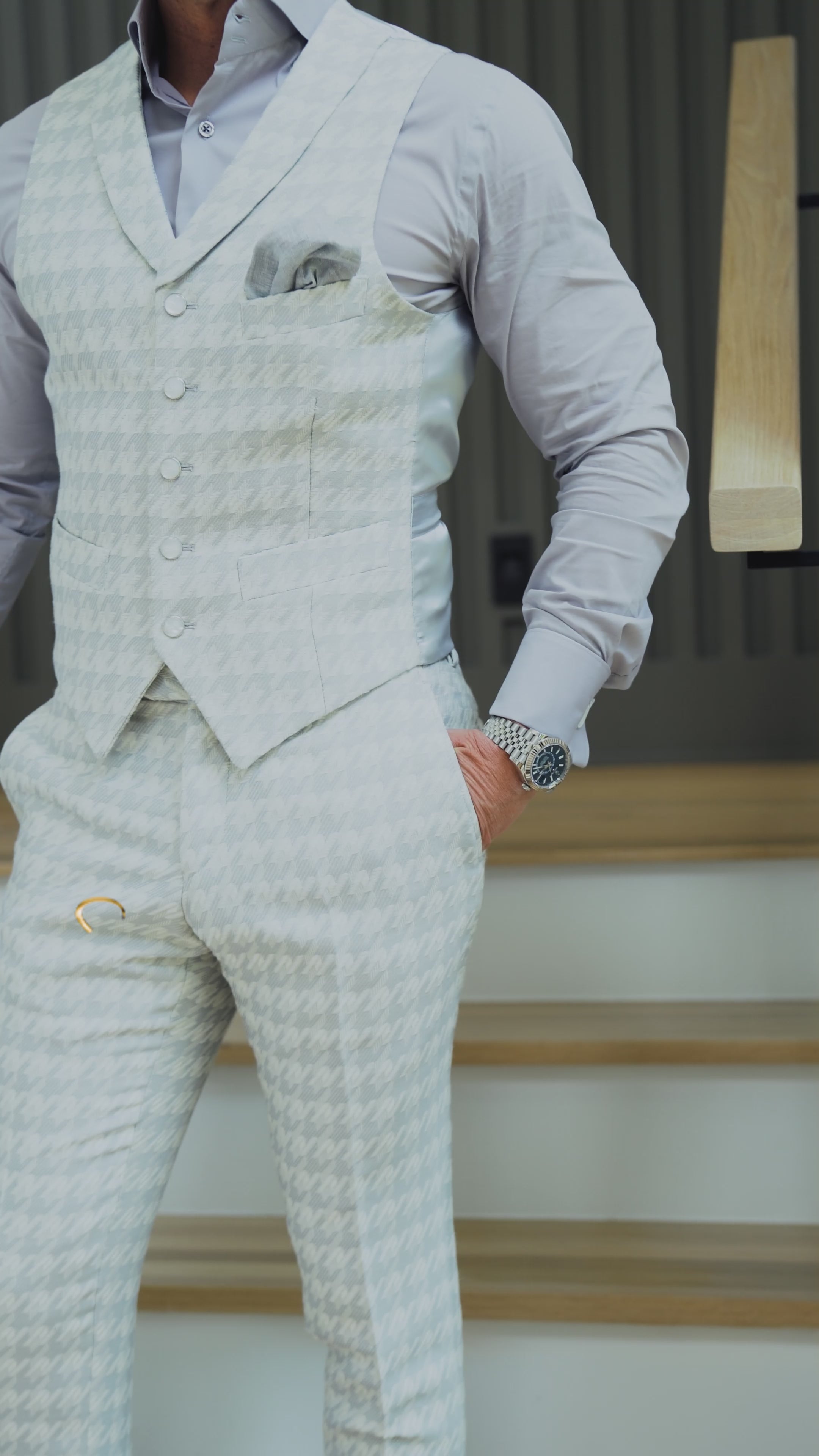 Oyster Grigio Houndstooth Ciottoli Waistcoat