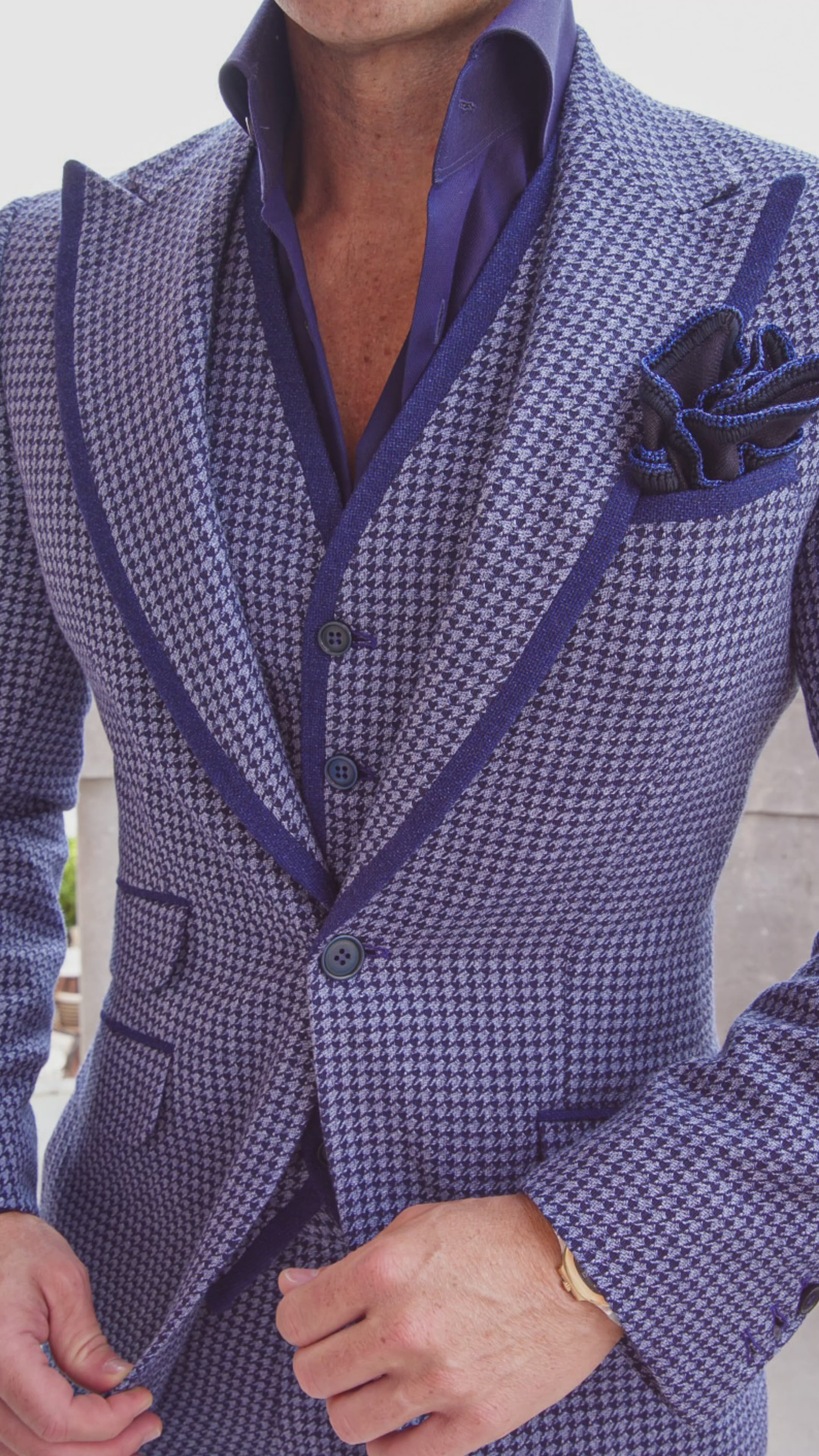 Powder Mica Blu Boucle Ciottoli Waistcoat @ The Vault