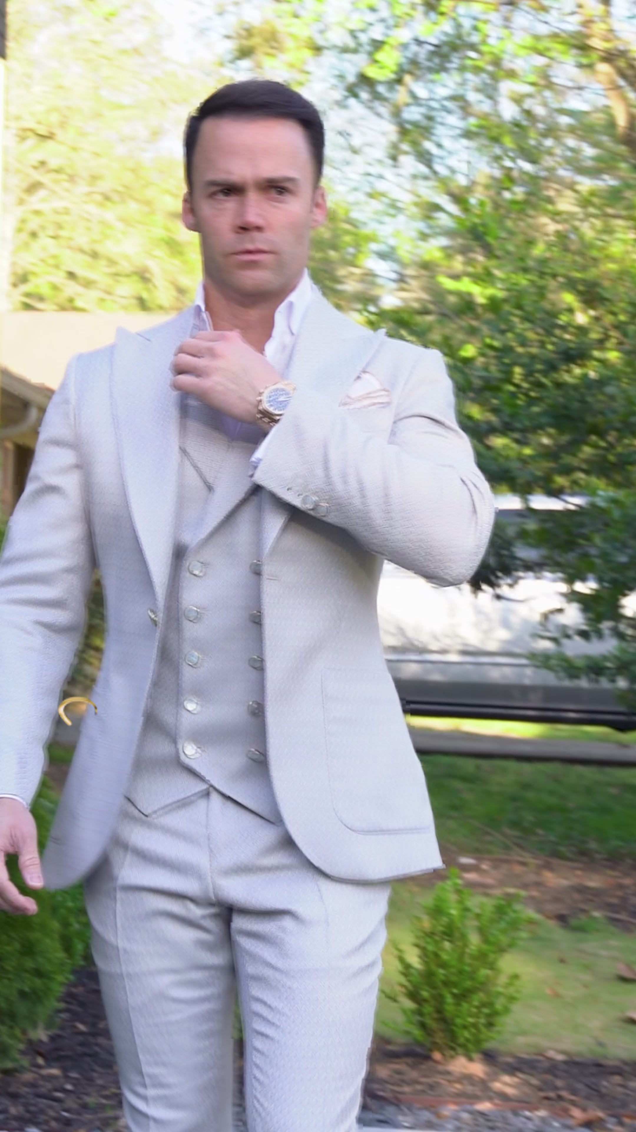 Oyster Herringbone Gemelli Waistcoat @ The Vault