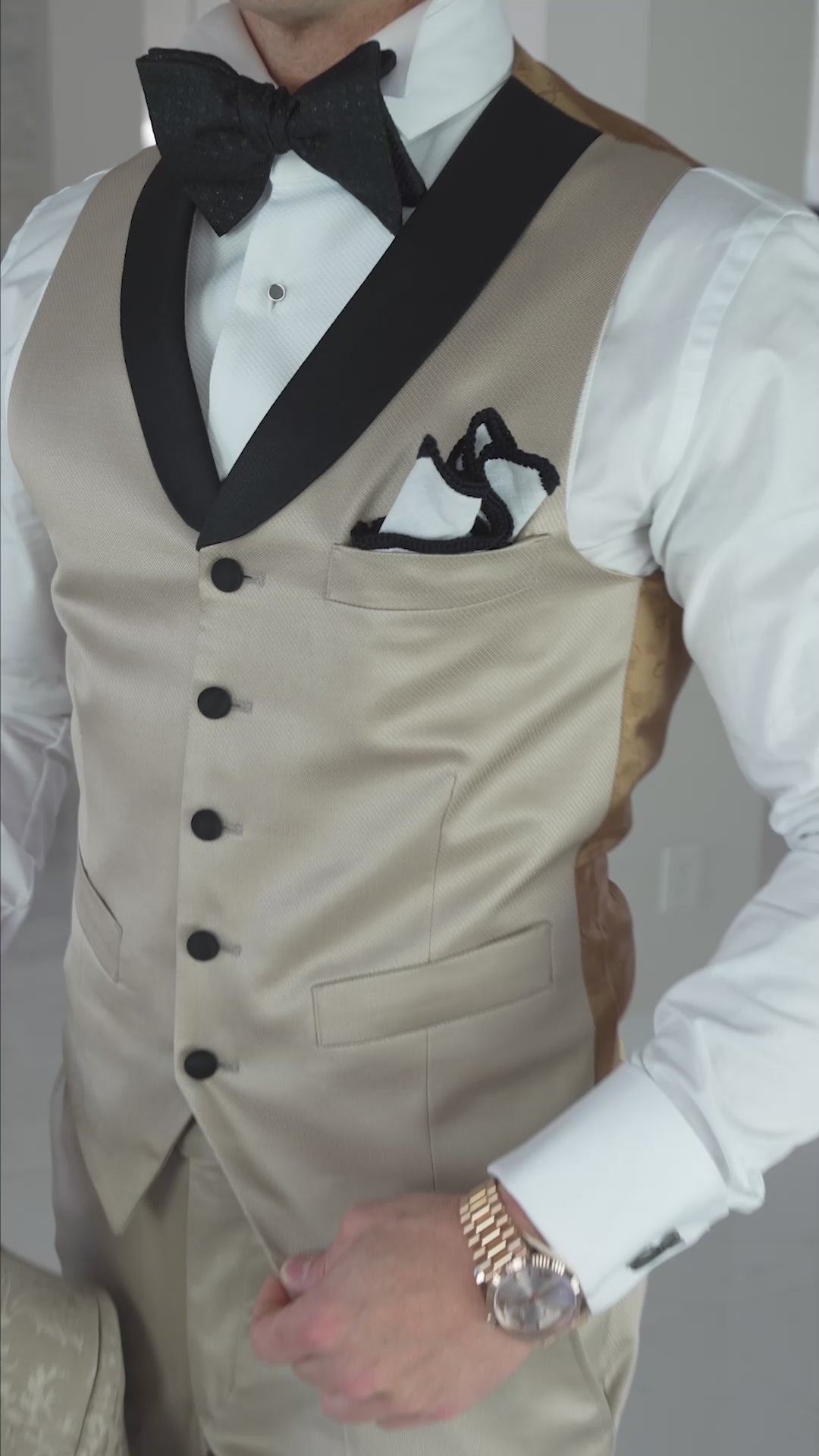 Champagne Oro and Black Lucentezza Ciottoli Waistcoat-2