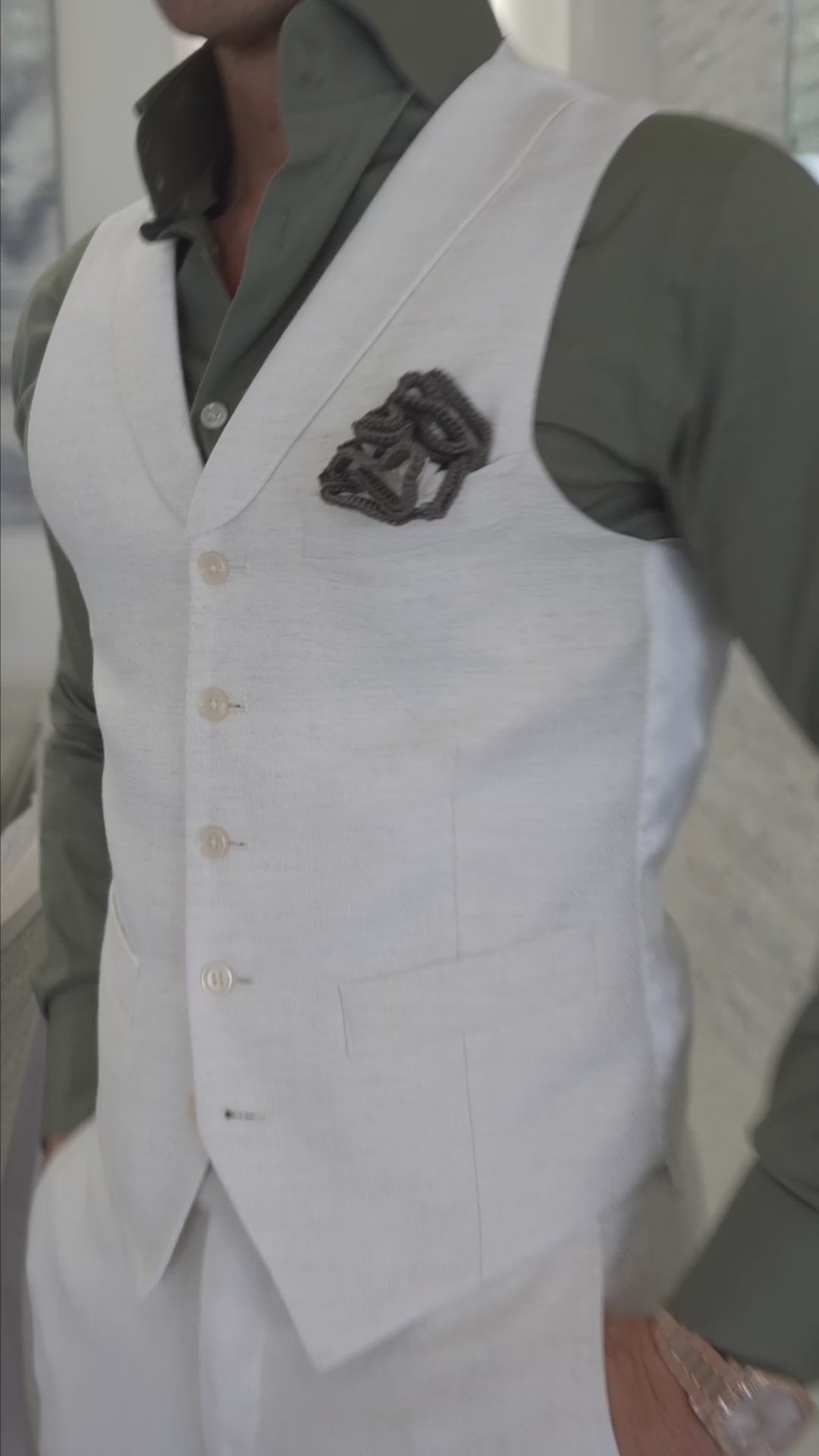 Latte Lino Tweed Ciottoli Waistcoat