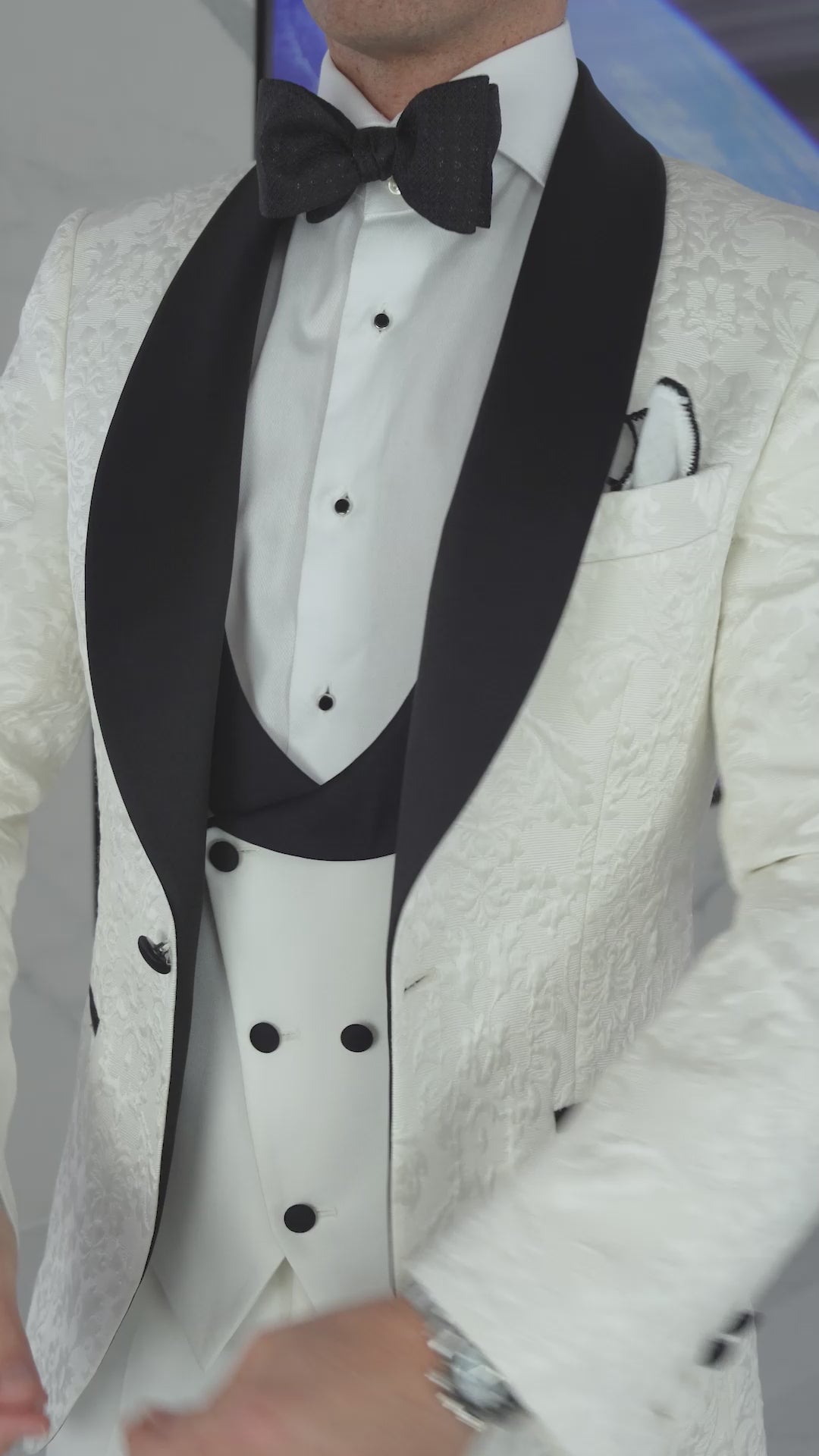 White & Black Double Breasted Waistcoat-2