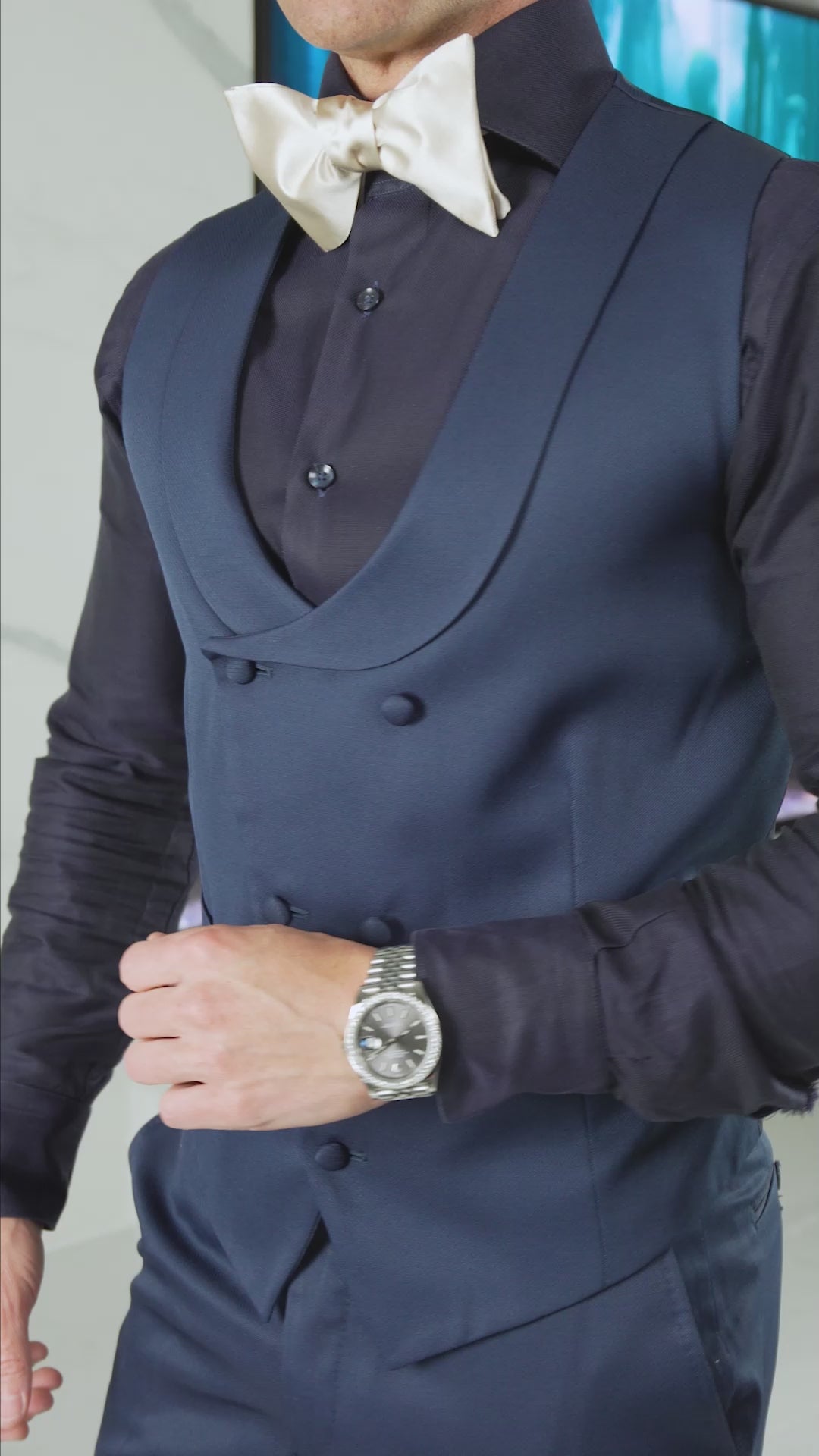 Navy Blue Lucentezza Double Breasted Waistcoat-2