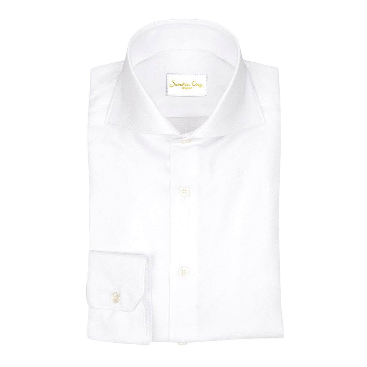 White Herringbone Jaquard Dress Shirt-3